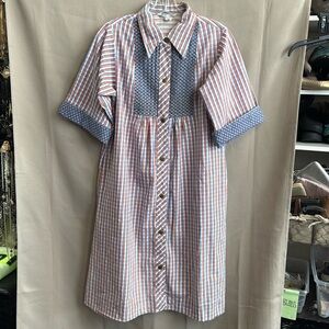 80s Vintage Plaid Snap Front House Coat L